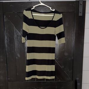 Express Women’s Striped Black and Olive Long Shirt